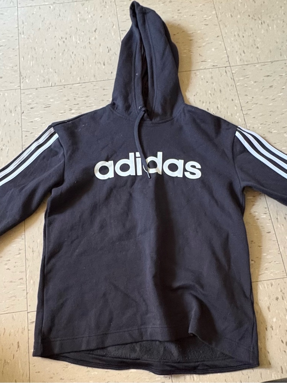adidas women’s Black Crewneck Hoodie with White Logo & Stripes